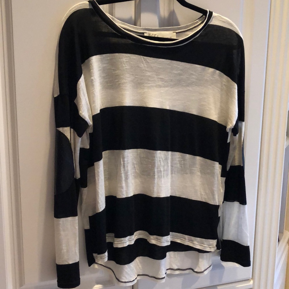 Vintage Havana Wide Striped Lightweight long sleeved top with elbow patches